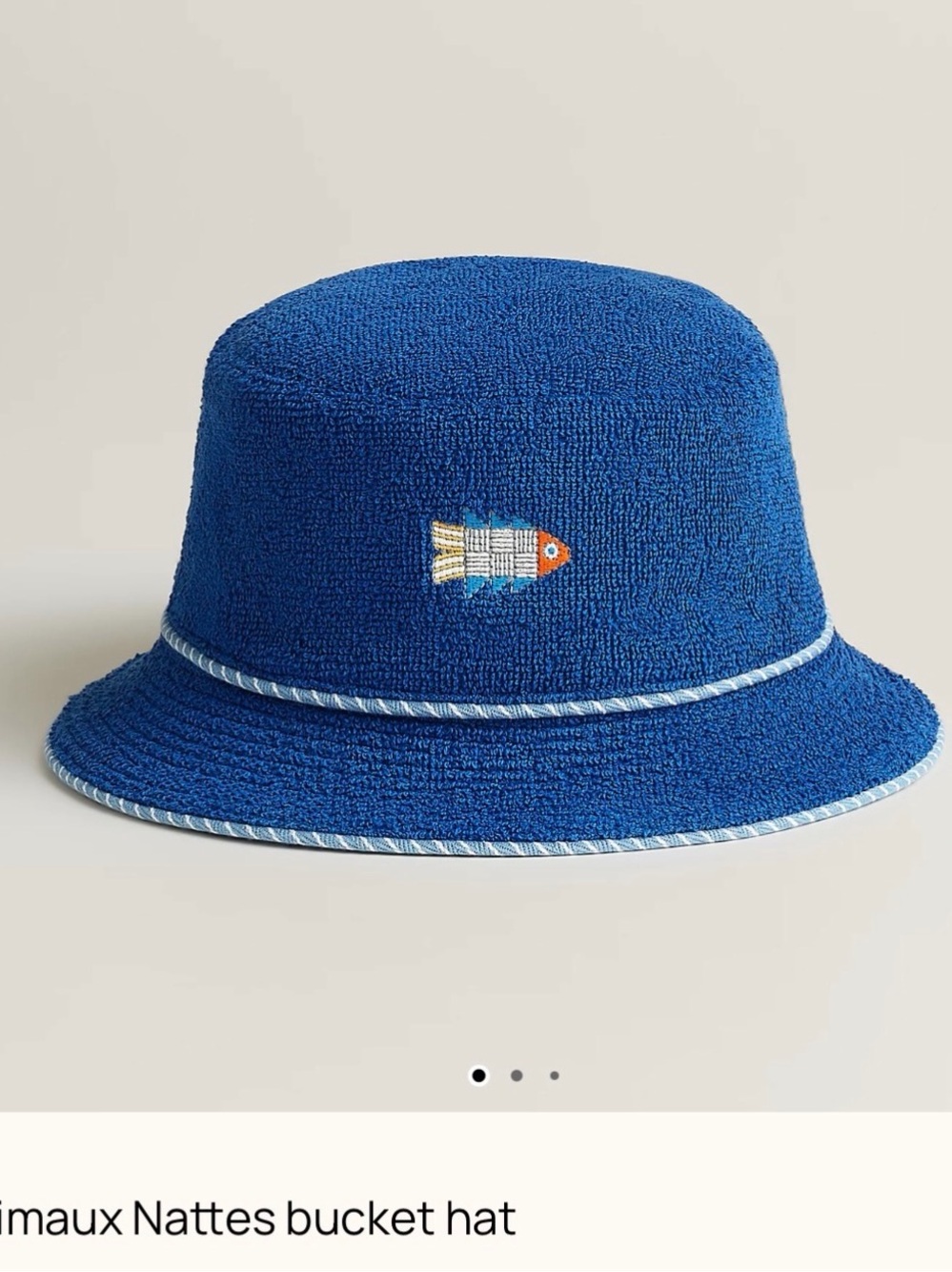 Hermes Kids Blue Embroidered Fish Bucket Hat